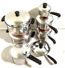 Vintage REVERE WARE 1801 Copper Bottom Cookware Set 14 PC Pots Pans Pre-1968 USA picture
