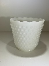Vintage Anchor Hocking Milk Glass Hobnail and Bars Pattern Vase or Planter picture