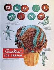 Original 1954 Sealtest Ad: Devil Mint Chocolate Peppermint Ice Cream Cone Art picture