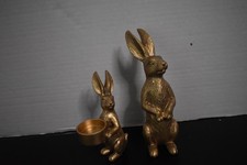 SET OF TWO GOLD BUNNY FIGURINES NEW picture