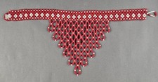 Vintage Native American Beaded Choker Necklace Red White Beadwork picture