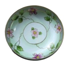 Japan Porcelain HandPainted Footed Bowl Gold Trim Floral Multicolor Vtg picture