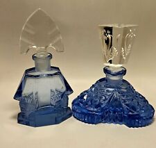 Vintage Blue & Clear Glass Czech Perfume Bottle Art Deco ***Set Of 2**** picture