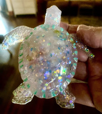 Iridescent Glitter Resin Turtle Figurine Reptile Animal Decor Collectible picture