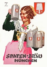 🍺 Spaten-Bräu München Poster c1930s by Ludwig Hohlwein - Vintage Beer Ad 24x36” picture