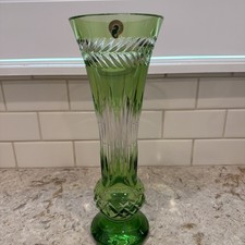Stunning Waterford Crystal Fleurology Green Vase with Original Seahorse Label picture