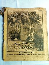 Vintage 1876 John Bear Baer's Agricultural Almanac Lancaster, PA Antique Farmers picture