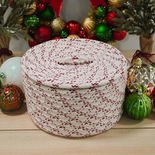 RED - COLONIAL MILLS HOLIDAY WOOL LIDDED CROCK BASKET 14