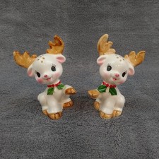 Vintage Lefton Christmas Reindeer Salt & Pepper Shakers #1669 Japan Minty picture