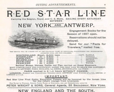 1887 RED STAR LINE Royal US Mails Steel & Iron STEAMERS New York and Antwerp AD picture