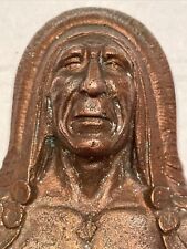 Vintage Indian Brass Bookends Cast Native American Indian Head Shoulder Lot Of 2 picture
