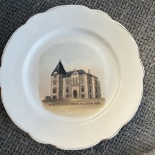 6” Vintage Ceramic Plate Featuring Nance County Courthouse, Fullerton, Nebraska  picture