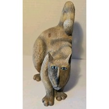 Vintage Marsha McCarthy Signed Beige Tone Resin Stretching Cat Single Bookend picture