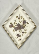 Vintage Lefton Diamond Shape Wall Plaque 3D Orchids Flowers picture