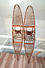 Vintage Bentley Wilson Wooden Snowshoes + Bindings 58x10 Camden NY  picture