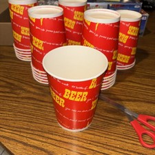 Vintage Large Red  Wax Beer Cups Fair, Field Day Made In USA Lot Of 24 Open Pack picture