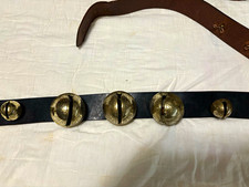 Antique/Vintage 15 Brass Sleigh Bells And Leather Strap With Brass Buckle picture
