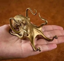 Brass Metal Octopus Animal Figurine Mini Statue Table Desk Home Decoration Toy picture