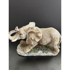 Figurine Tan Trunk Up African Elephant Resin Statue Unbranded Medium Collectible picture