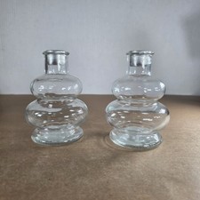 Pair Clear Ribbed Glass Taper Candle Holders Double Bubble 4.5