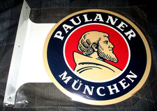 PAULANER MUNCHEN BEER Double-Sided Imprint Metal Flange Sign #2 - NEW picture