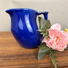Home Thrown 4” Abstract Blue Glazed Ceramic Pitcher picture
