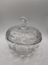 HEISEY ROSE ETCHED GLASS Wave Finial Lid CHOCOLATE DISH 5' 1/4” Trinket Dish picture