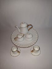 Miniature Tea Set Decorative Shaped, All White With Gold Trim picture