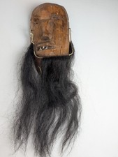 Vintage Tarahumara Raramuri Wood Mask Real Hair Bone Teeth Mexico Folk Art picture