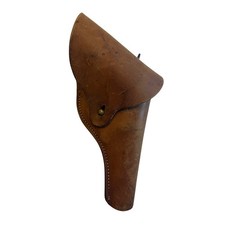 Vtg Brown Leather Flap Holster with Brass Stud Closure Belt Hook Classic Cowboy picture