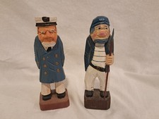 Vintage Hand Carved Wooden Fishermen Captain Sailor Nautical Figures Folk Art picture