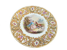 VIENNA Cabinet Plate  Signed Wahliß Courting Scene — Raised Gilt Border — 9.5 picture