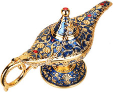 Vintage Aladdin Genie Lamp,Gold & Blue Zinc Alloy Arabian Decor,Jewelry Box Gift picture