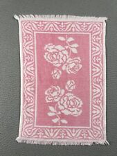 Vintage Hand Towel Montgomery Ward Style House Pink White Flower Fringe MCM Rose picture
