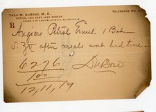 Antique 1919 Medical Prescription Columbia SC Thomas Drug Store Dr Theo DuBose picture