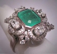 3Ct Vintage Style Art Deco Five Stone Cocktail Ring 14K White Gold Plated picture