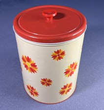 Vintage Decoware Canister Ivory Red Yellow Floral  Metal Large Flour Bin READ picture