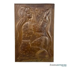 Vintage Moorish Gypsy Women Hammered Copper Wall Hanging Panel picture