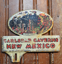 CARLSBAD CAVERNS NEW MEXICO STAMPED PAINTED METAL TOPPER SIGN VINTAGE 1950s TOUR picture