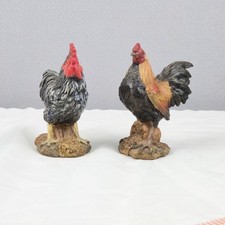 Vintage Farmhouse Rooster Figurine Set - 2 Piece Decorative Resin Statue Pair picture