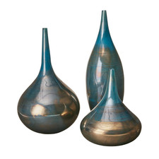 Aurora Blue and Bronze Decorative Glass Vases 3-Piece Set picture