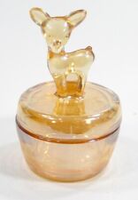Vtg. Jeannette Glass Iridescent Fawn Deer Lidded Powder Trinket Jar/Dish #3573 picture