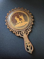 Antique 19th Century Sorrento Ware Hand Mirror Figural Bar Scene As Seen picture