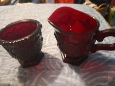 Avon Vtg Ruby Red Cape Cod Sugar Bowl And Creamer Replacements picture