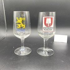 Lot Of 2- German Wine Glasses Spatenbrau & Lowenbrau Munched 7” Tall picture