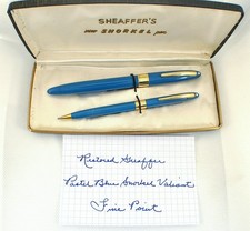 Very Nice Pastel Blue Snorkel Valiant; 14k Gold Fine Pt; New Sac,Seals; RESTORED picture