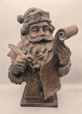 Santa Writing List Bust Statue Antique Style 16” Bronze Christmas Distressed  picture