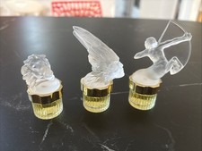 LOT OF 3 MINIATURES PERFUME LALIQUE FROSTED CRYSTAL FIGURATIVE STOPPERS picture