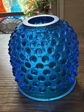 VTG Fenton Glass Colonial Blue 3 Piece Hobnail Fairy Lamp ~ LID ONLY picture