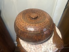 Vinatge HandCarved Japanese Ohitsu Wooden Laquer Rice Bowl W/Lid and Spoon Nice picture